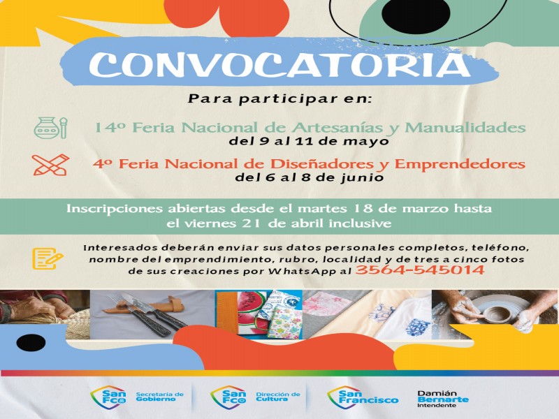 Convocatoria abierta para participar de 14ª Feria Nacional de Artesanías y Manualidades y de la 4º Feria Nacional de Diseñadores y Emprendedores