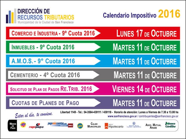 Calendario Impositivo Octubre 2016