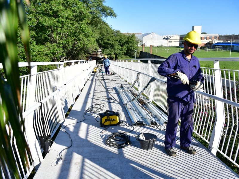 Bulevarización de 9 de Julio: Concluyó el hormigonado del puente peatonal y bicisenda en altura